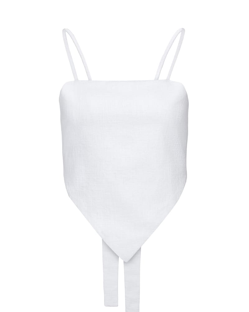 Front of a size 1X Handkerchief Tie Top in White by Hilary MacMillan. | dia_product_style_image_id:358663